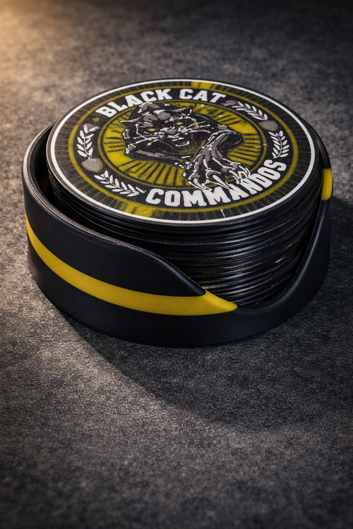 Black Cat Commandos Premium Coasters (Set of 4) | Military-Inspired Tactical Design